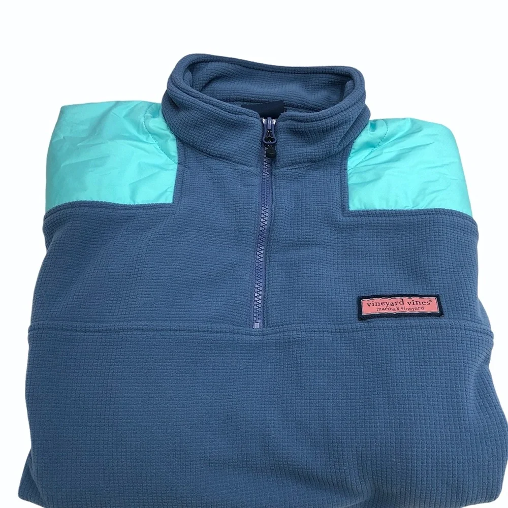 VINEYARD VINES BLUE WINDCREST GRID FLEECE QUARTER ZIP PULLOVER
